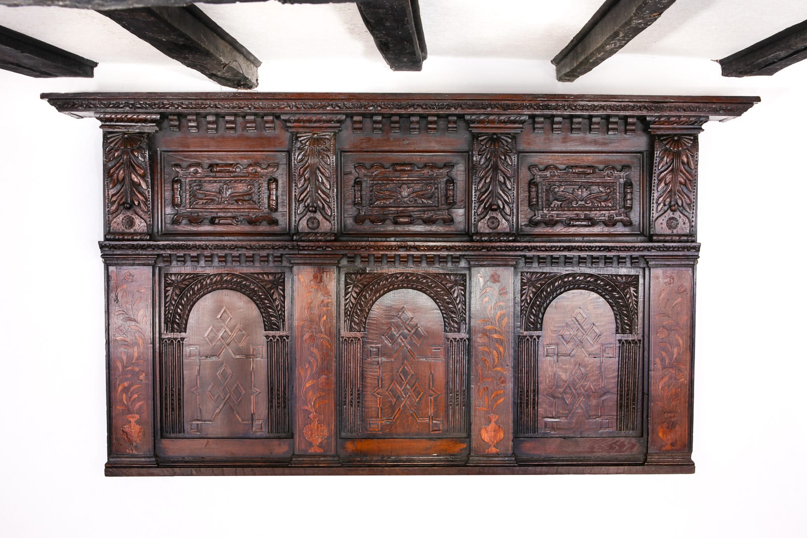 Elizabeth I carved and inlaid overmantel