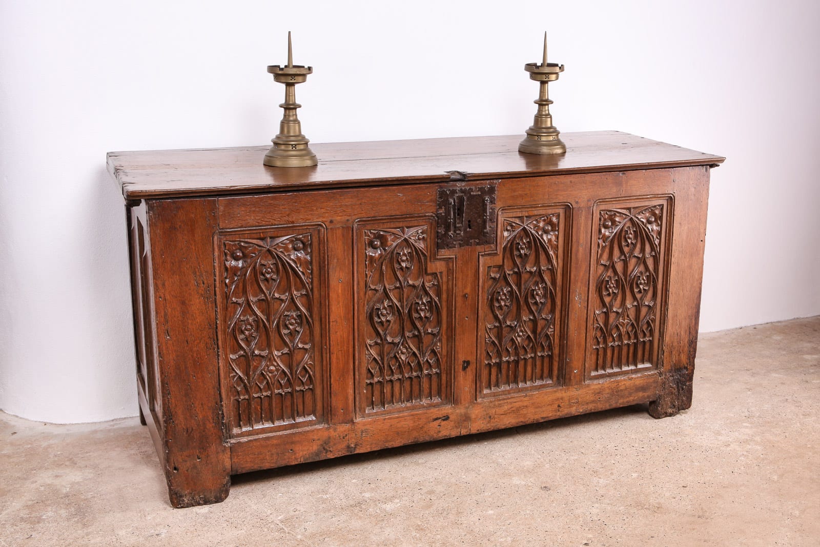 Gothic oak carved chest