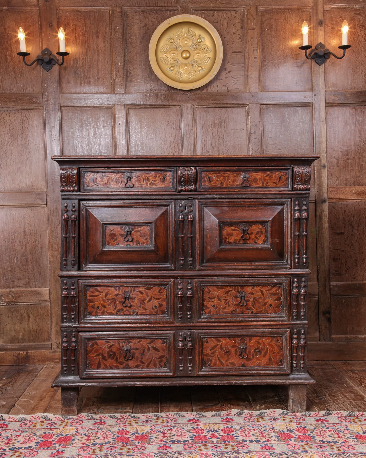 Charles II oak and inlaid chest of drawers