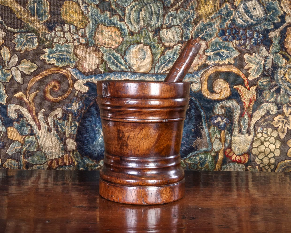 17th century lignum vitae mortar and pestle