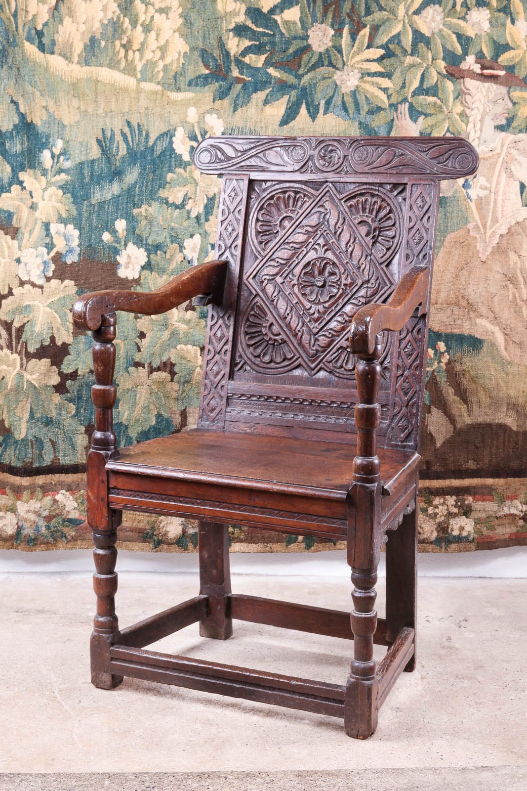 17th century joined oak armchair