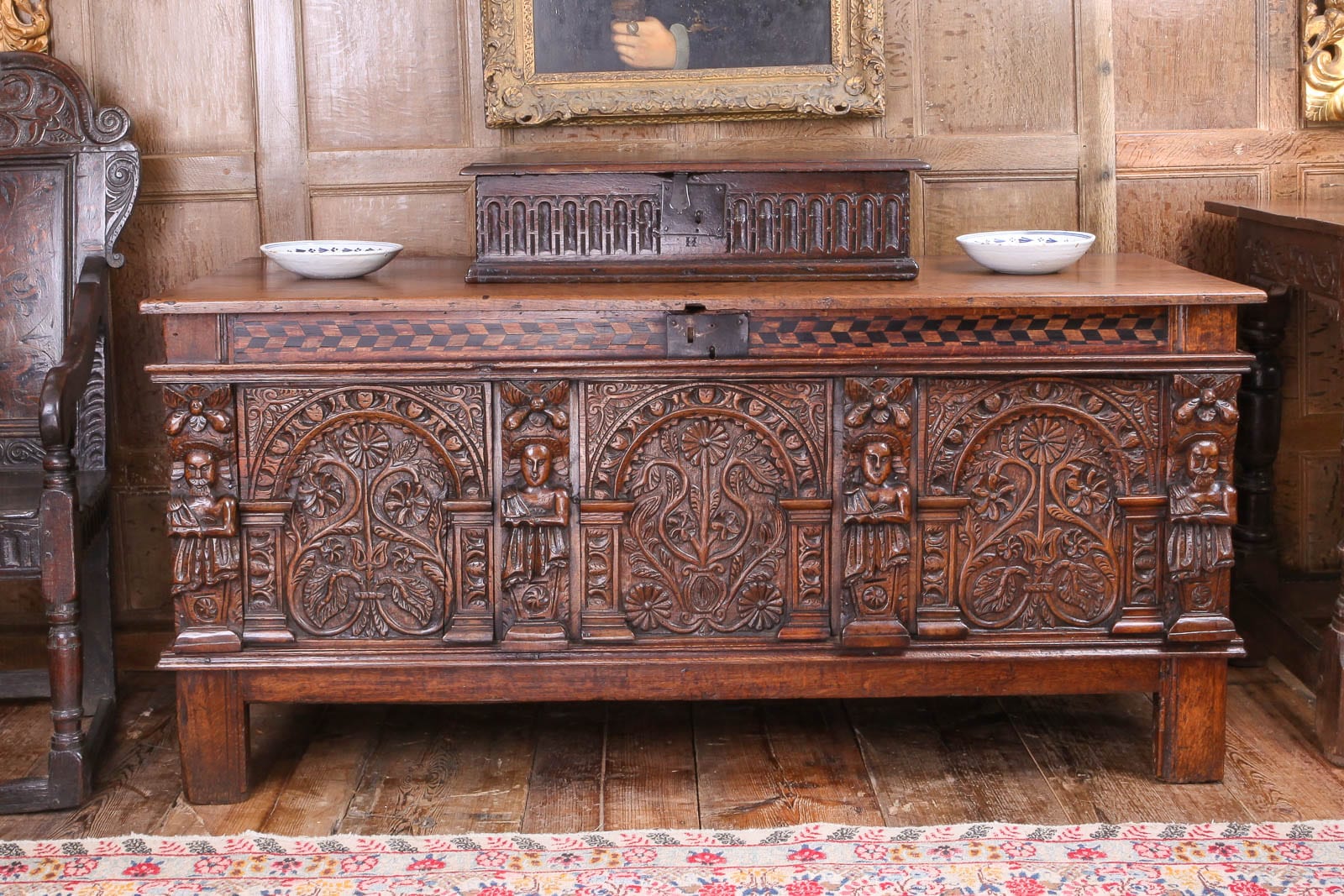 Elizabeth I oak carved chest