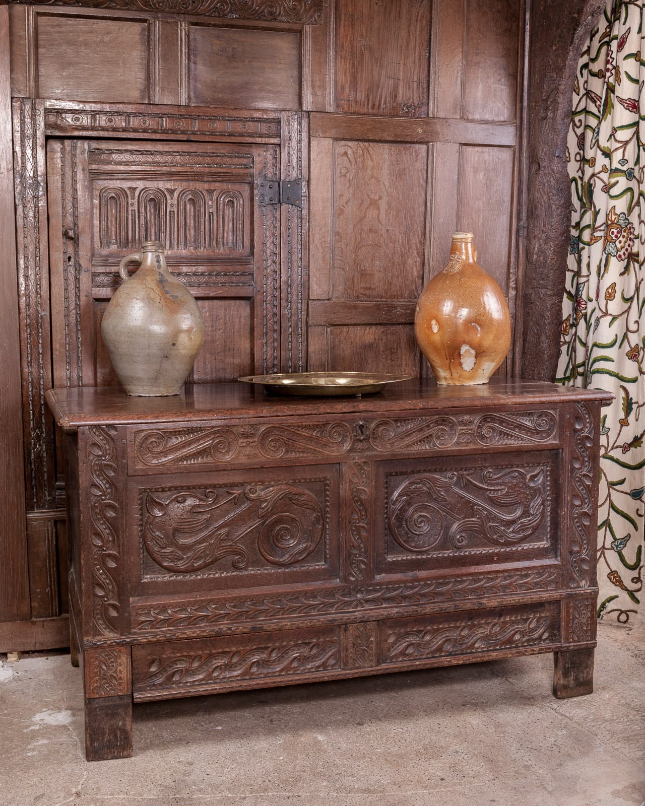 Charles I oak carved chest