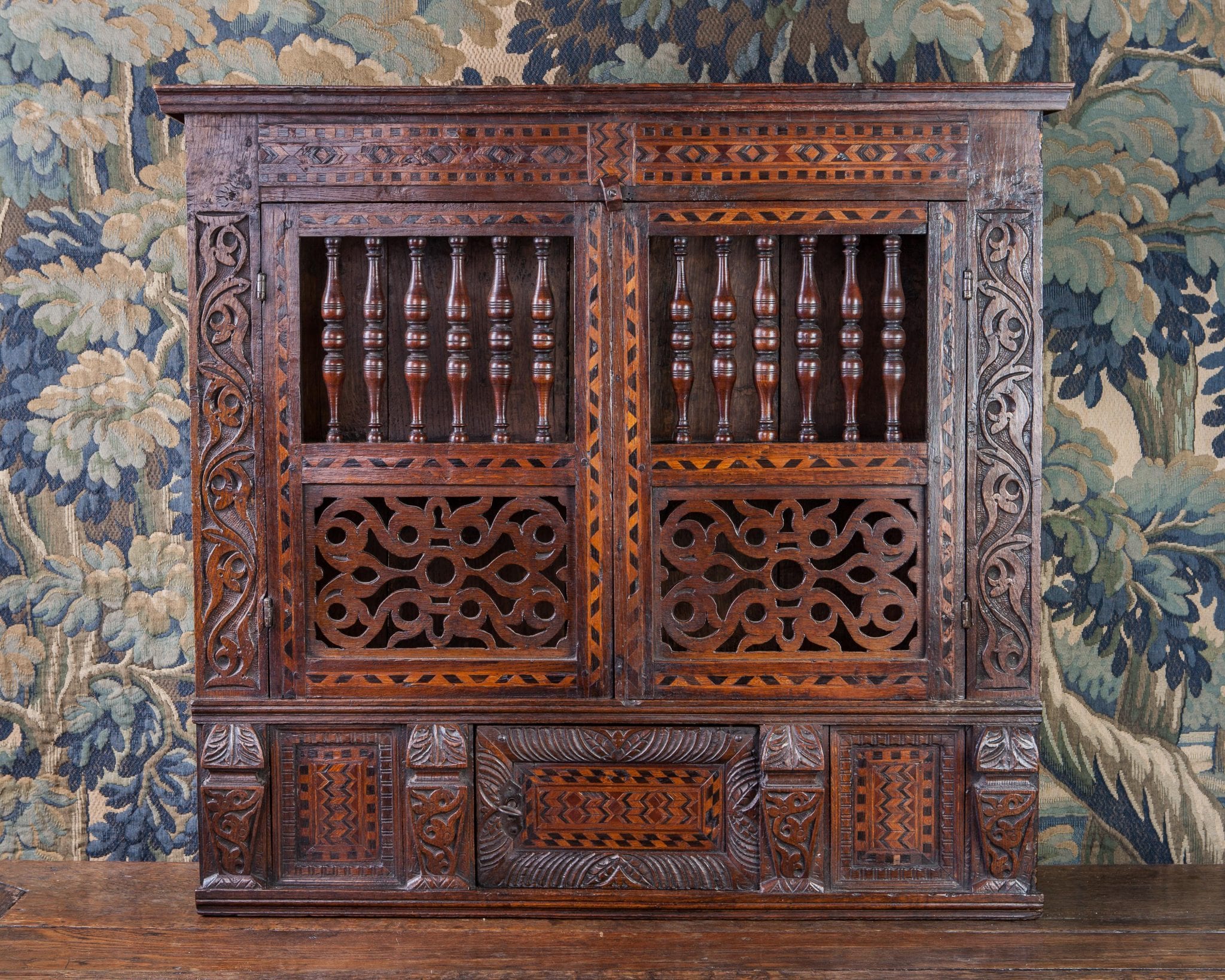 James I inlaid oak mural cupboard
