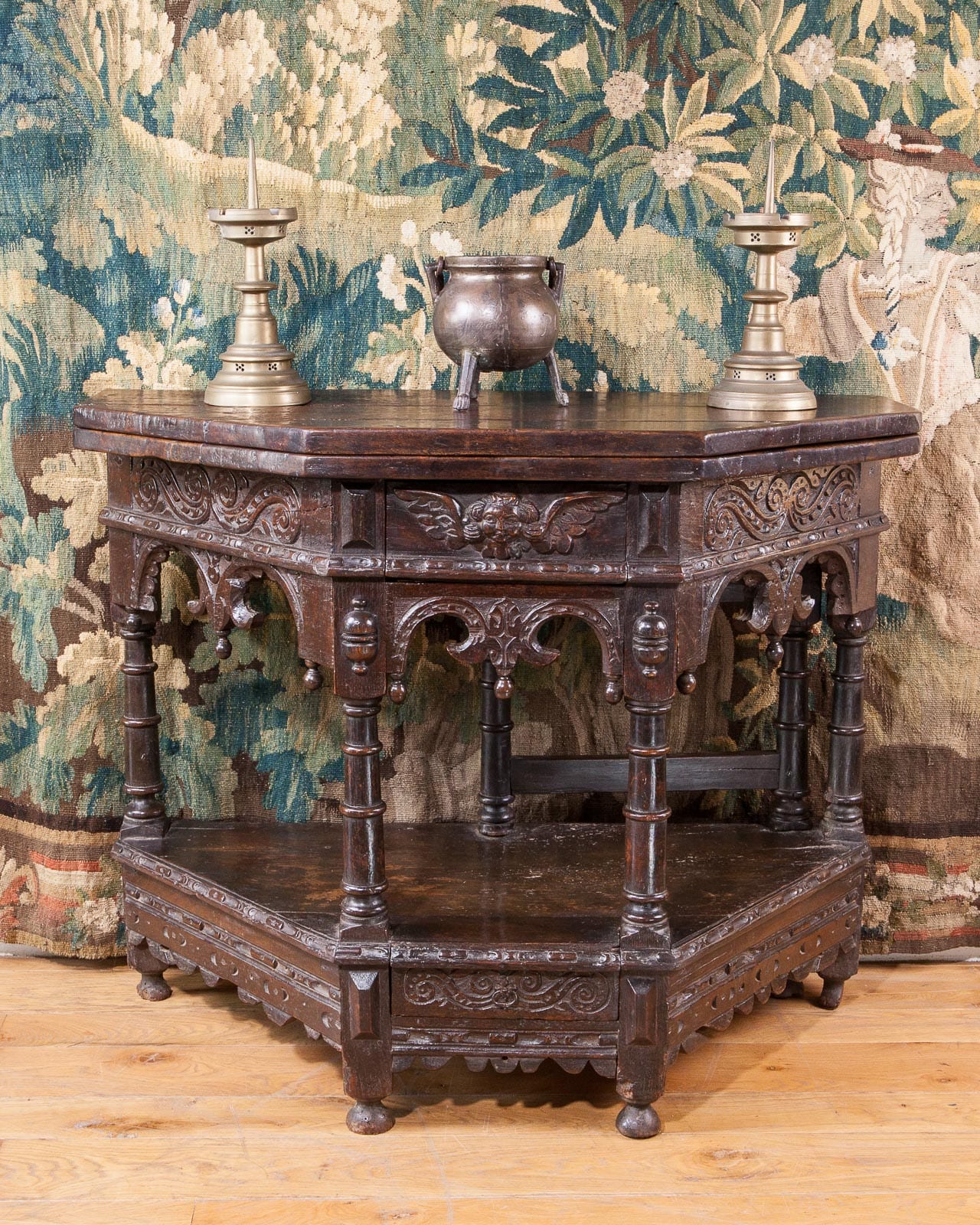 Charles I oak carved folding table