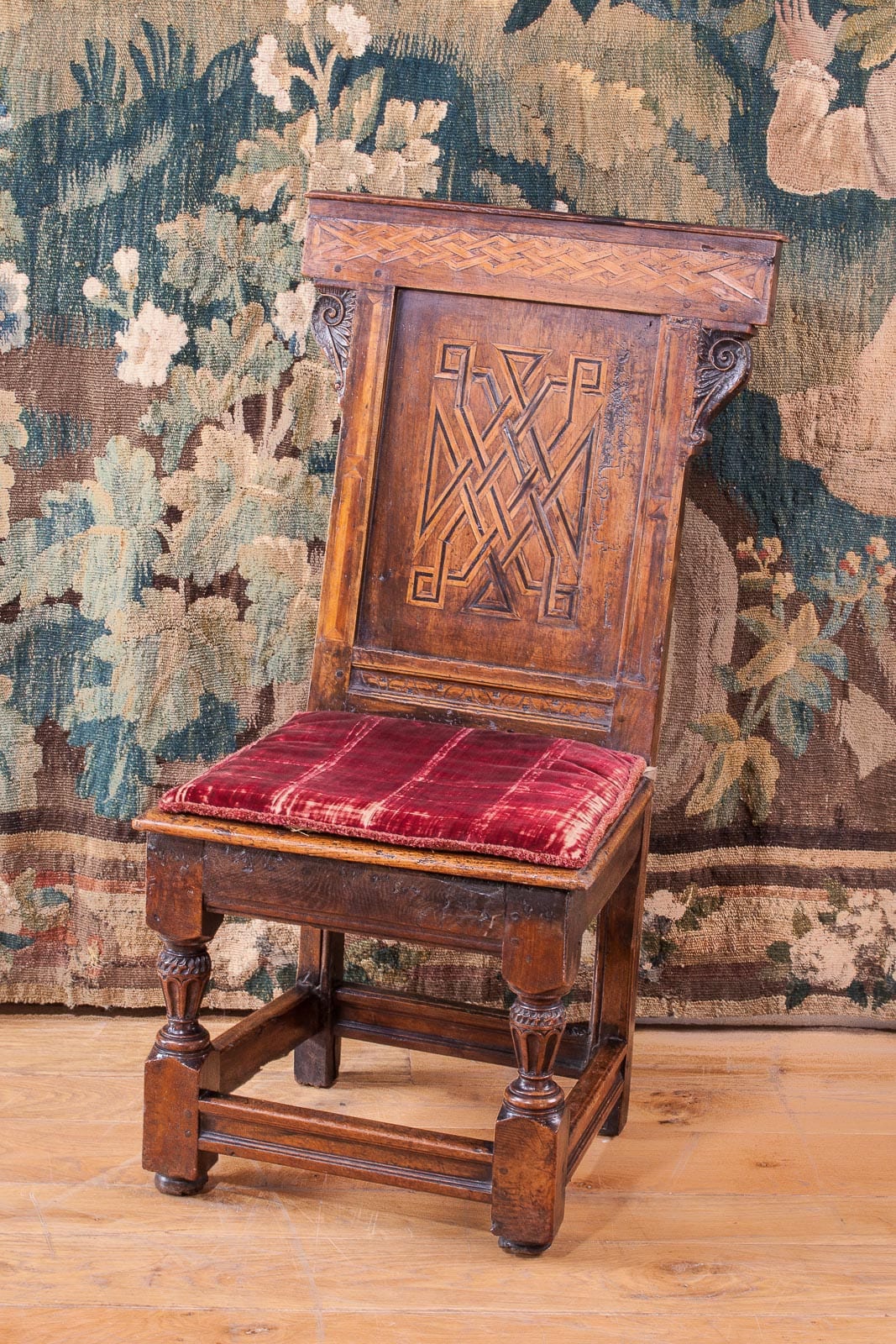 Elizabeth I walnut inlaid backstool