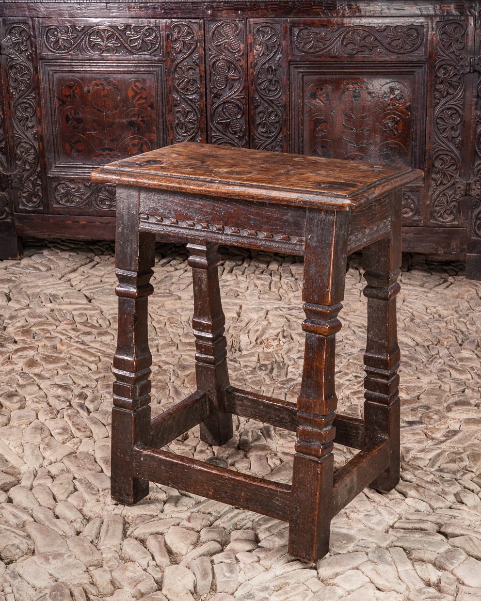 17th century square leg joined oak stool
