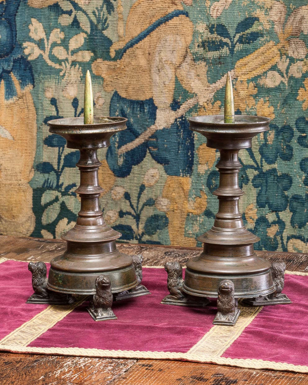 Pair of Gothic pricket candlesticks