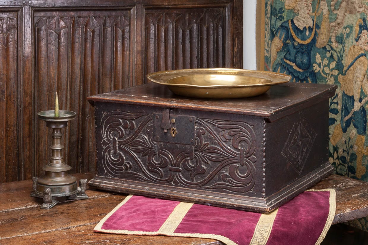 17th century carved oak box