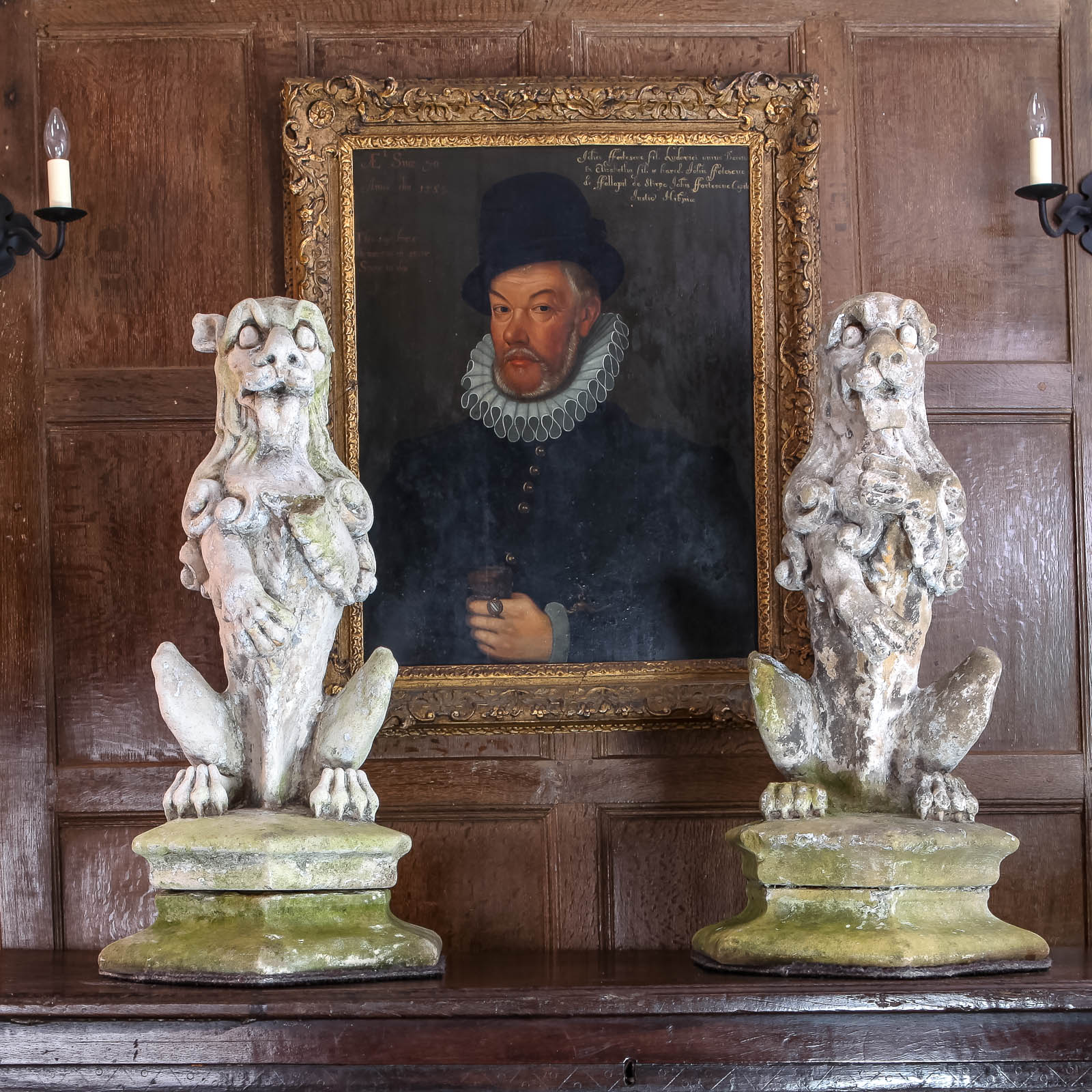 Pair of Tudor heraldic lions