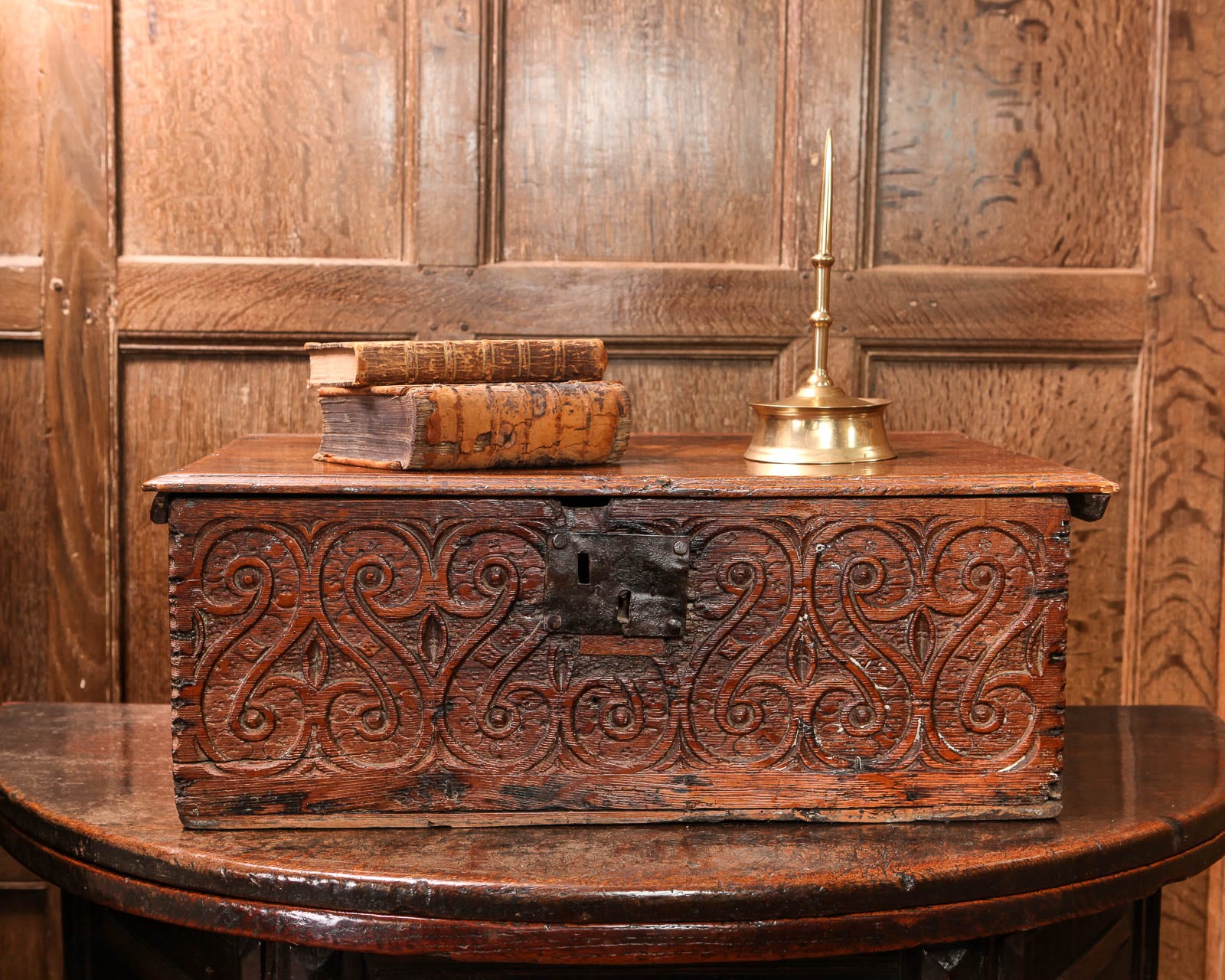 James I oak carved box