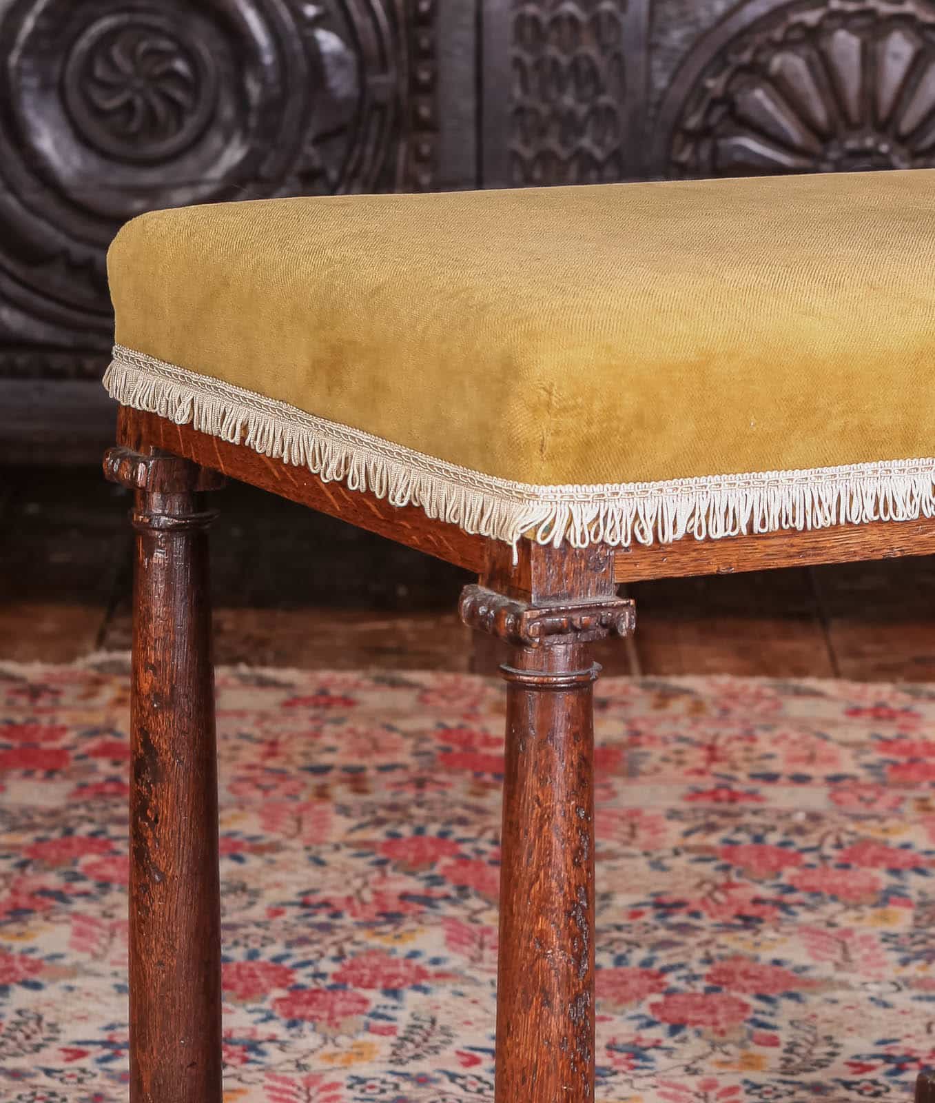 James I oak upholstered stool