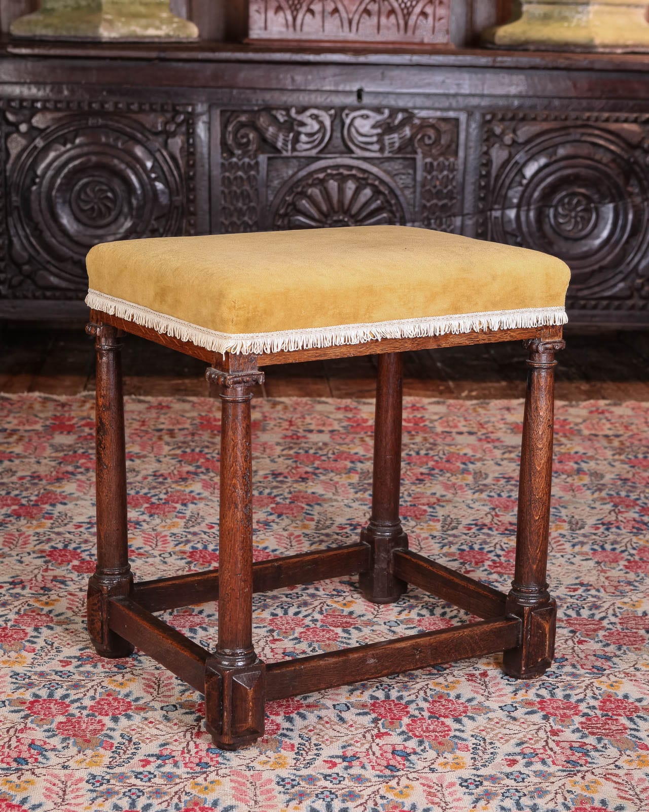 James I oak upholstered stool
