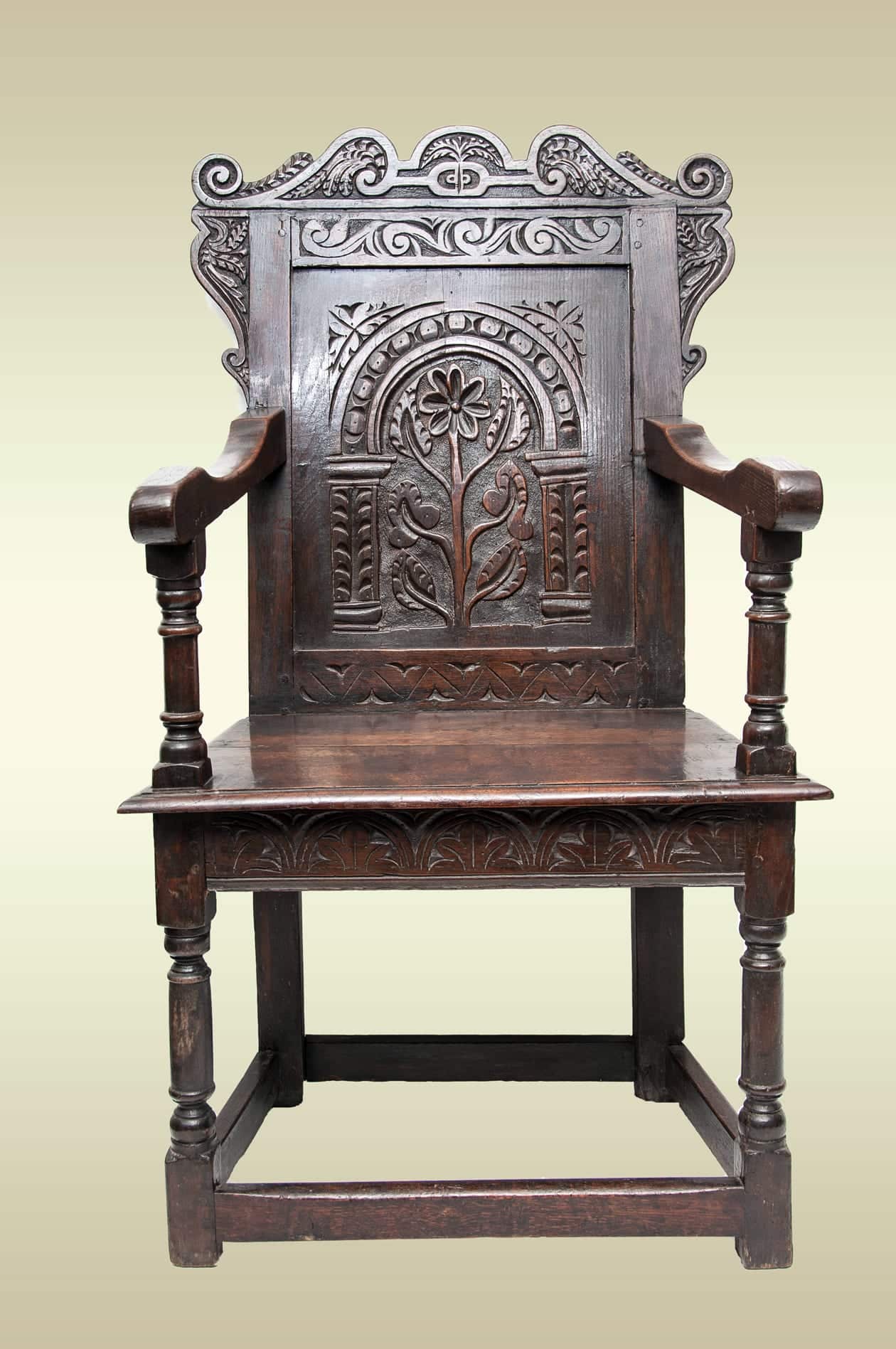 Early 17th century joined oak armchair