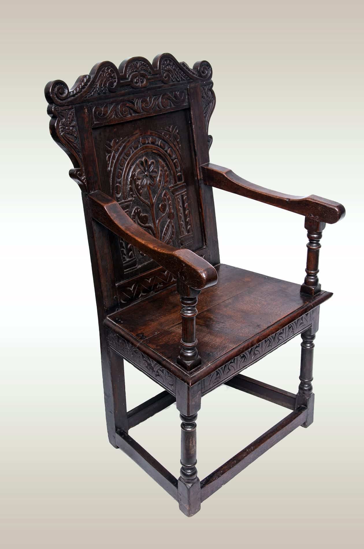 Early 17th century joined oak armchair