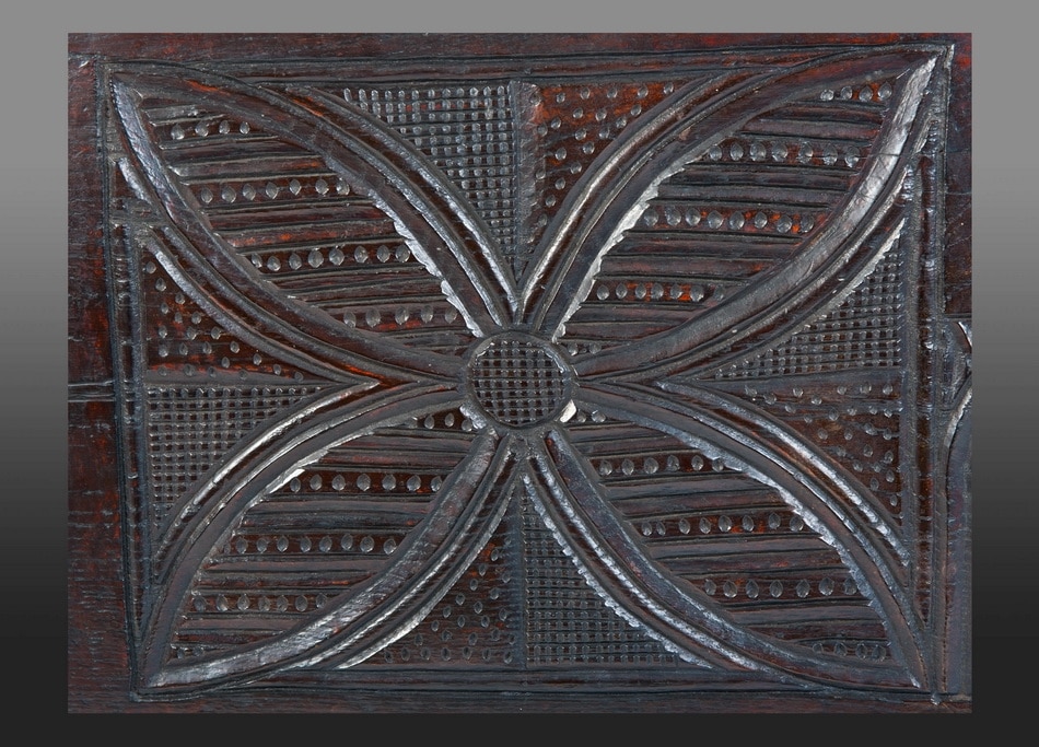 Henry VIII carved boarded chest