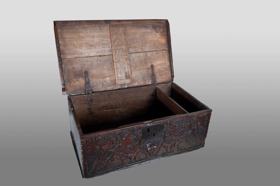 Charles II oak box, Exeter