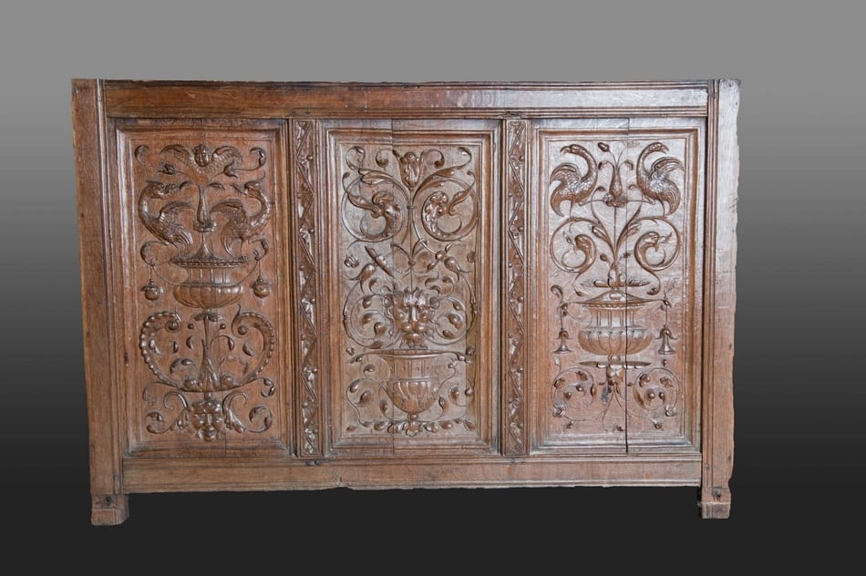 Henry VIII carved oak headboard