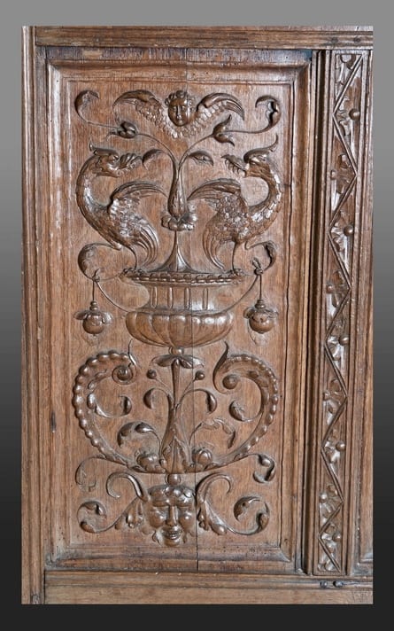 Henry VIII carved oak headboard