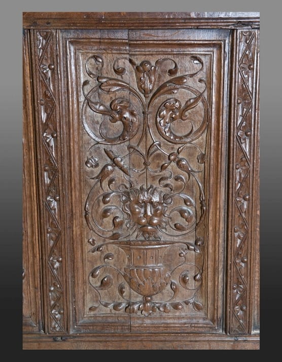 Henry VIII carved oak headboard