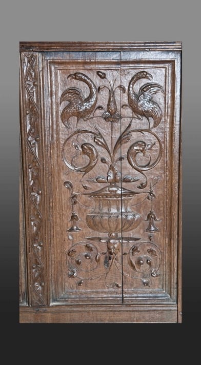 Henry VIII carved oak headboard