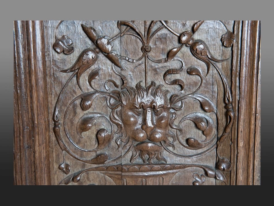 Henry VIII carved oak headboard