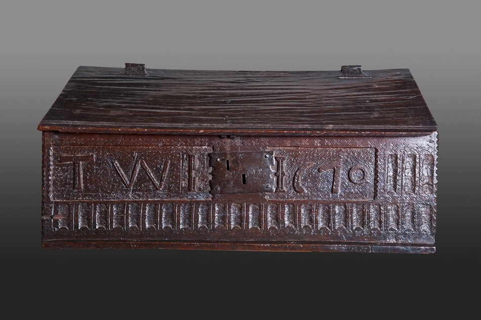 17th century oak boarded writing slope