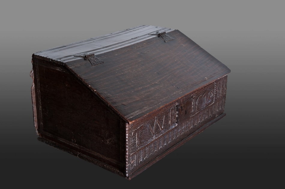 17th century oak boarded writing slope