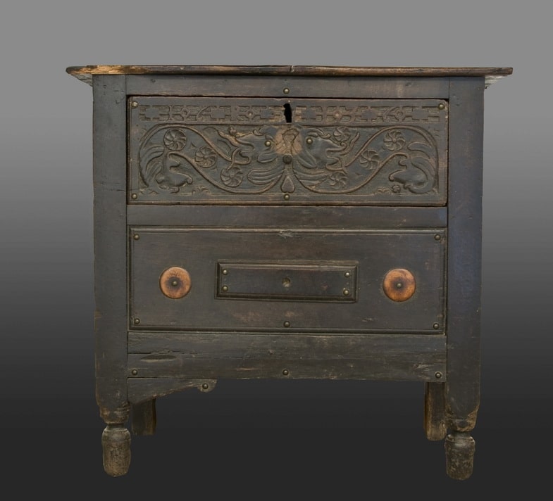 17th century carved chest with single drawer