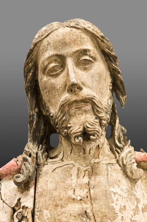 Early sculpture of Jesus on the cold stone