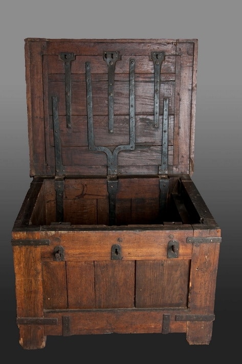 Late medieval oak and iron bound chest