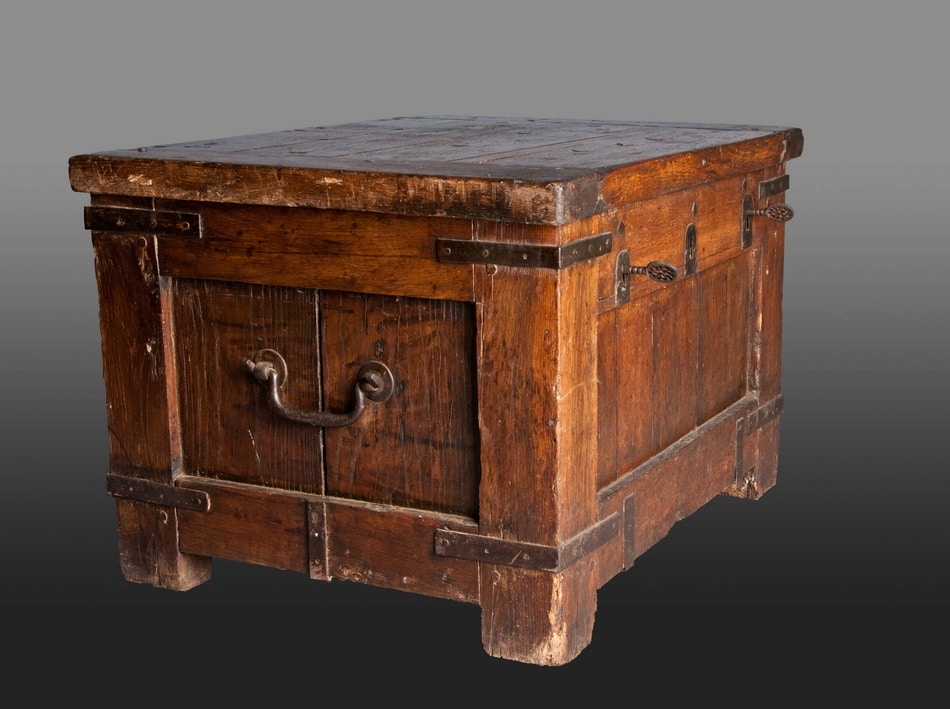 Late medieval oak and iron bound chest