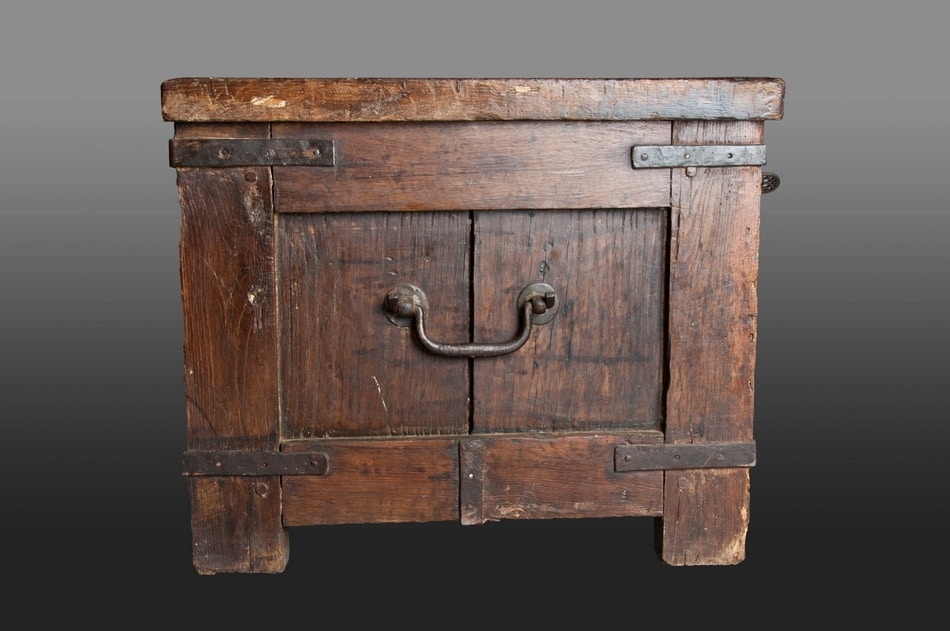 Late medieval oak and iron bound chest