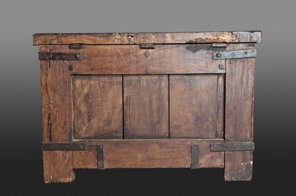 Late medieval oak and iron bound chest