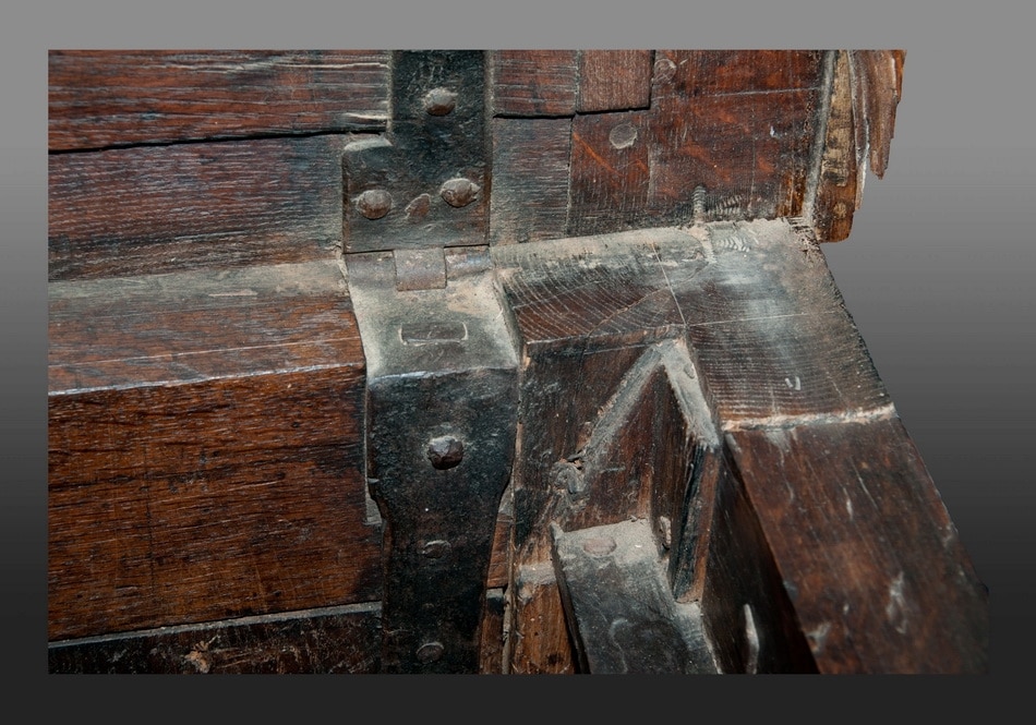 Late medieval oak and iron bound chest