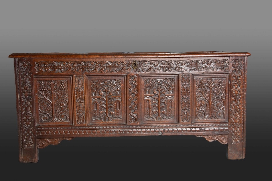 James I oak carved chest