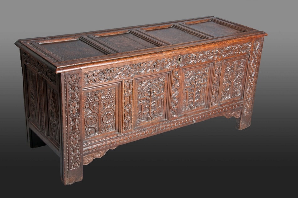 James I oak carved chest