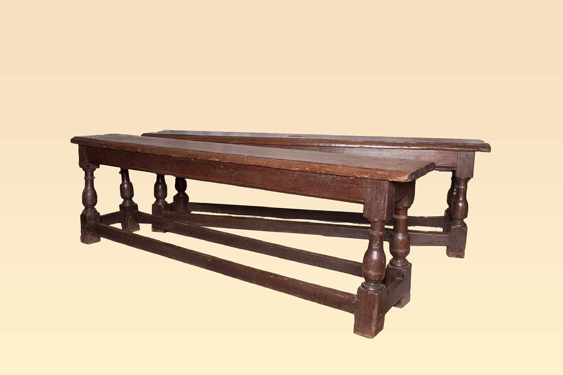 17th century Joined oak pair of benches