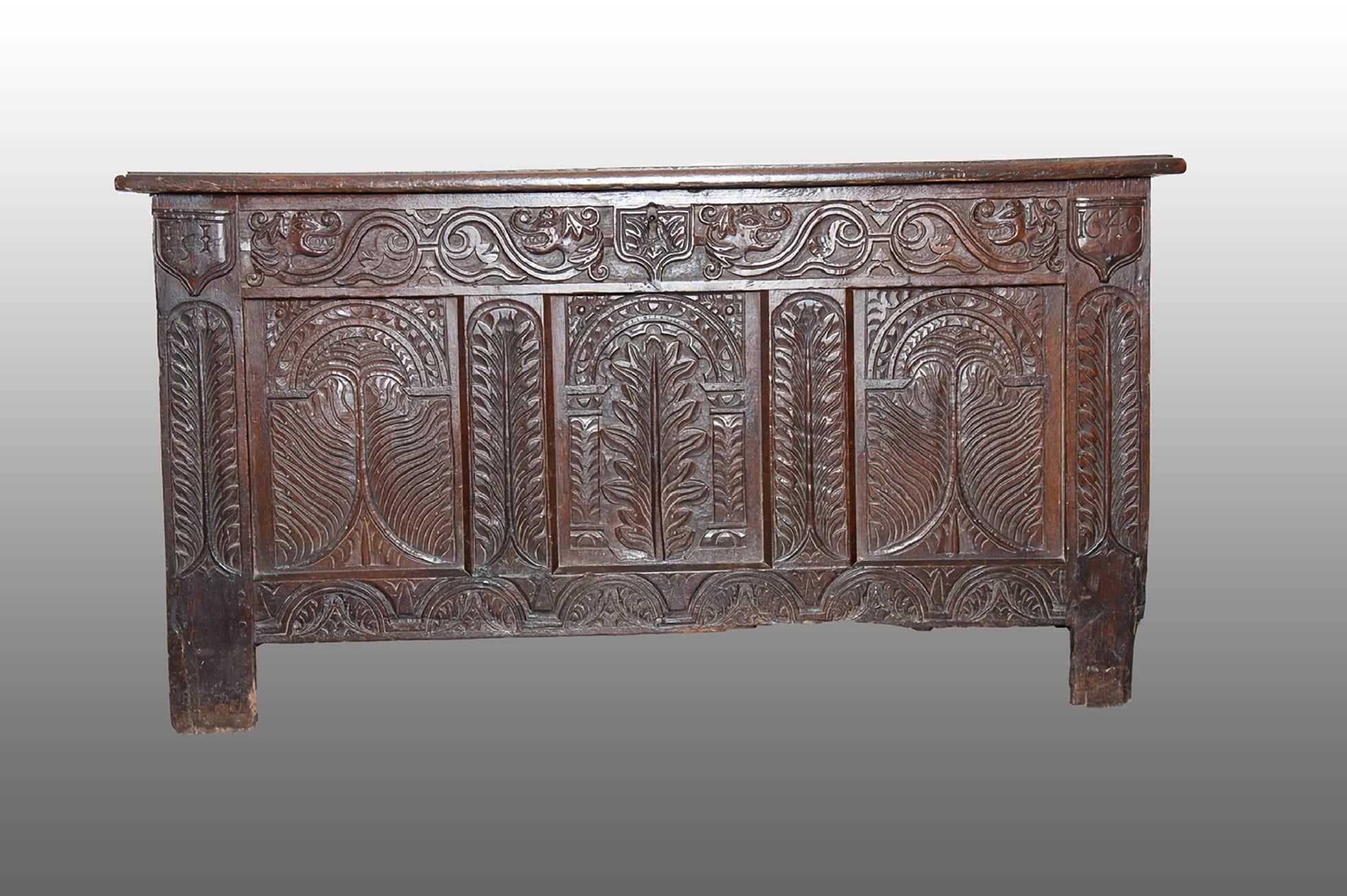 Charles I carved oak chest