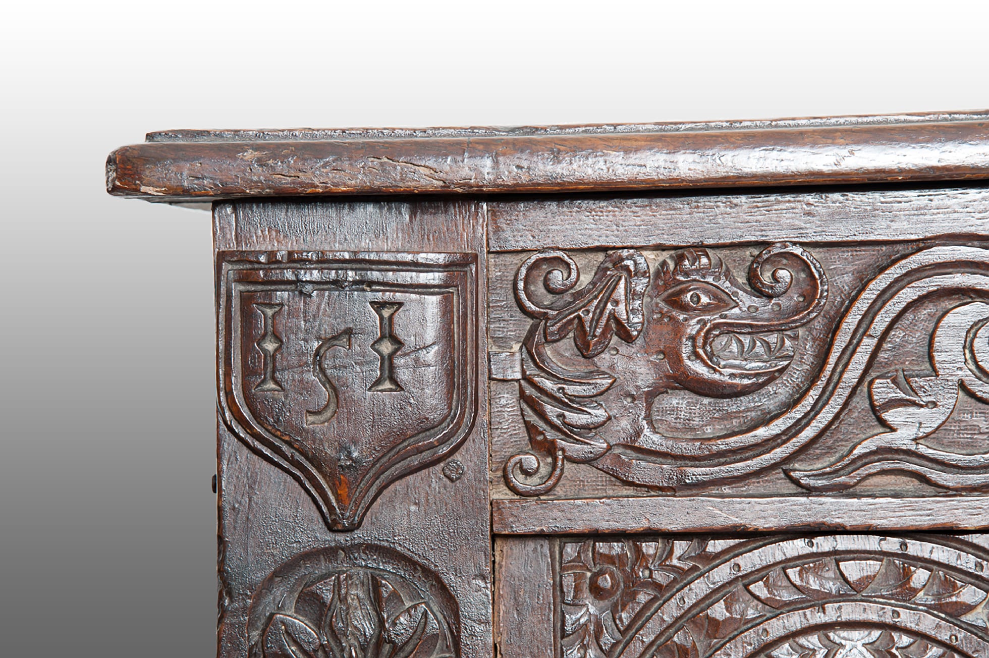 Charles I carved oak chest
