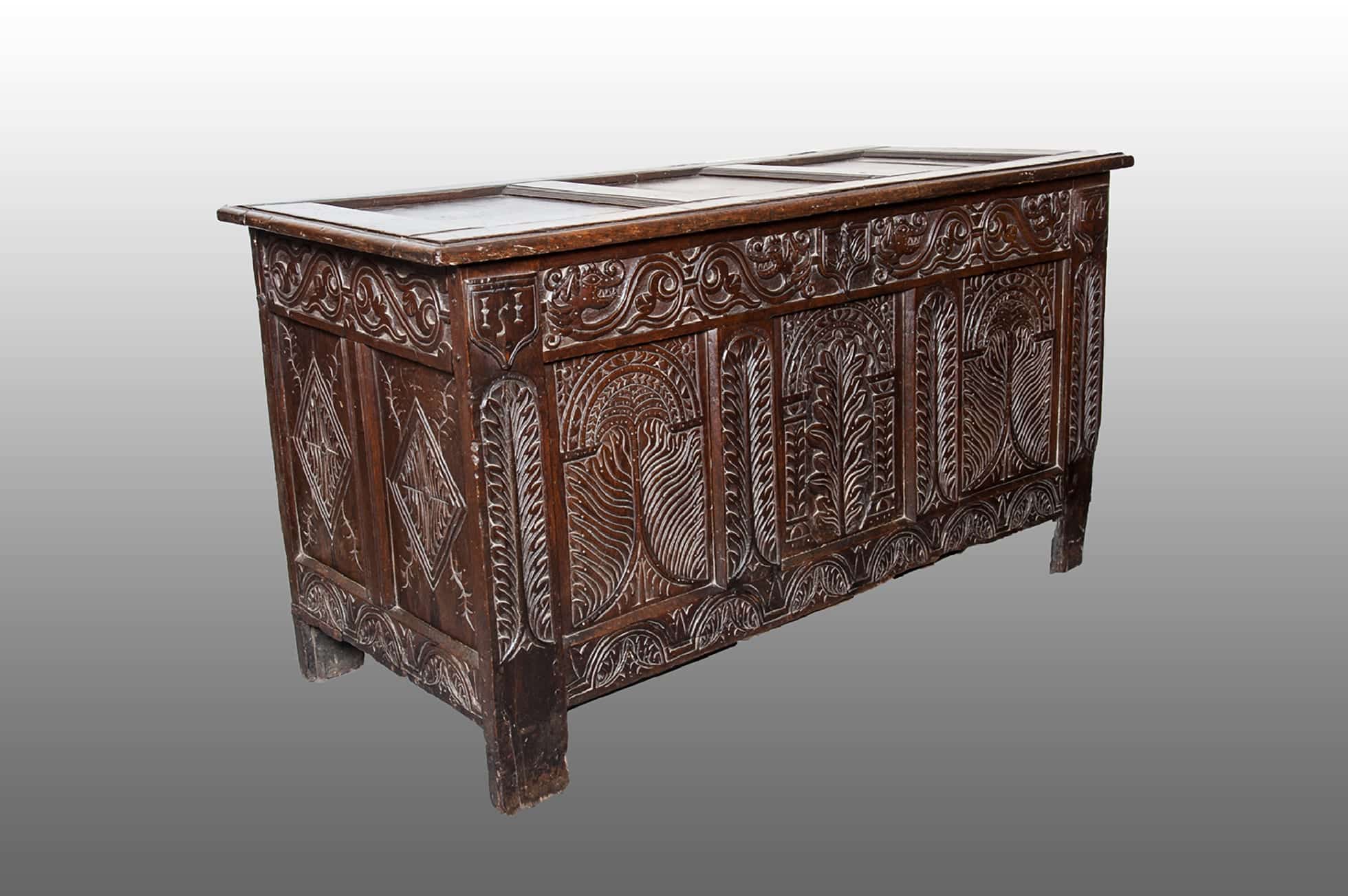 Charles I carved oak chest