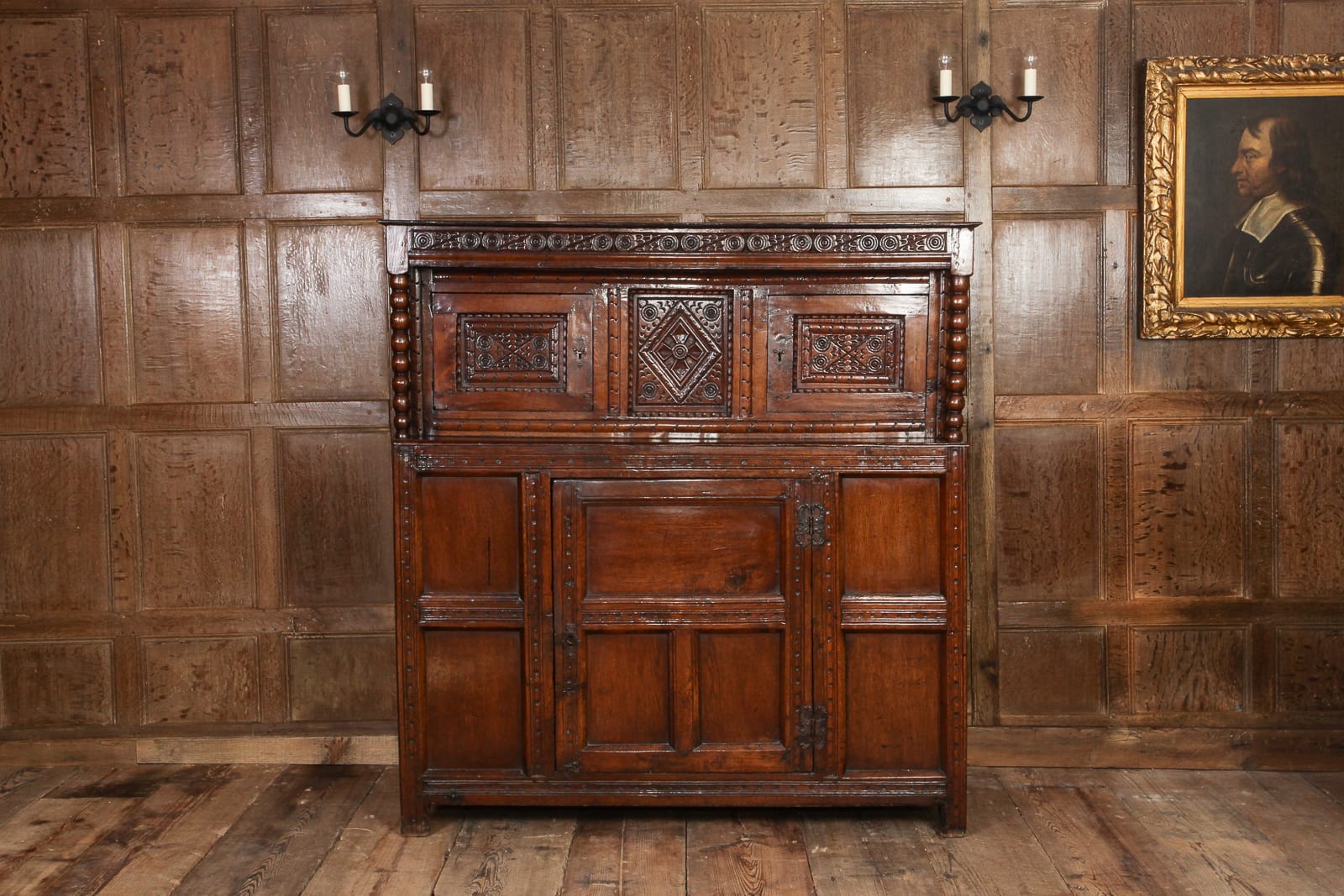 Charles II carved press cupboard