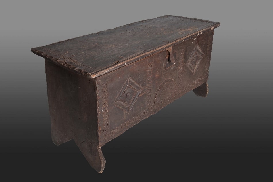 Henry VIII carved elm chest