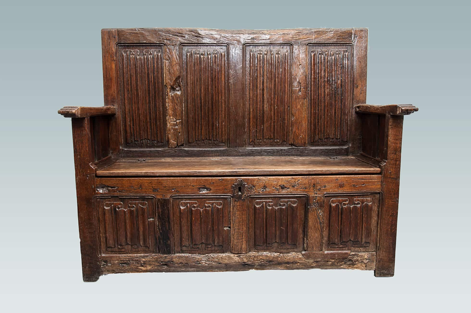 16th century joined oak linenfold settle