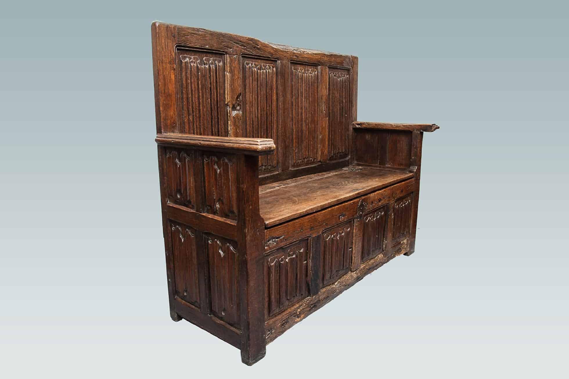 16th century joined oak linenfold settle