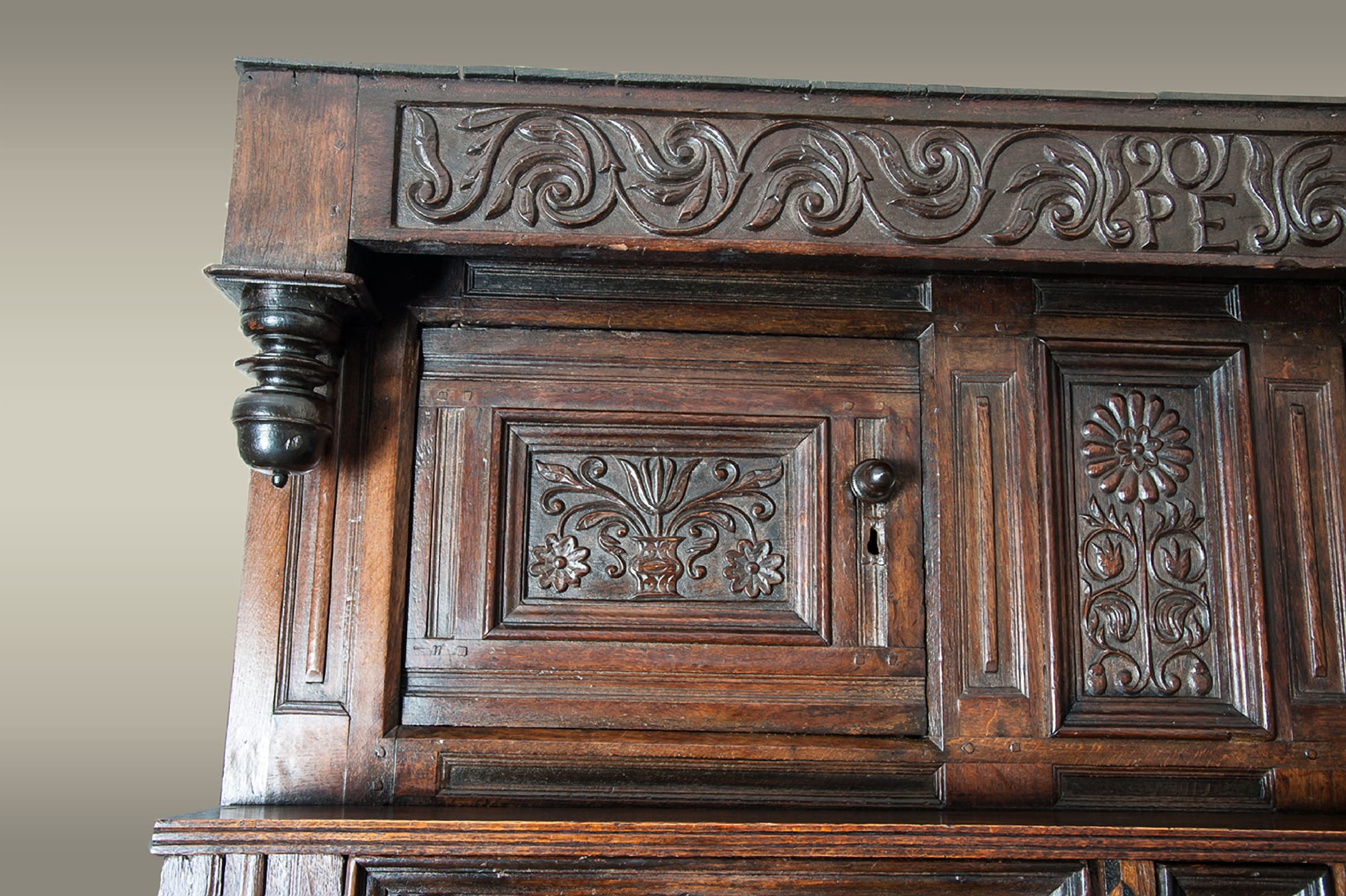 William and Mary oak press cupboard
