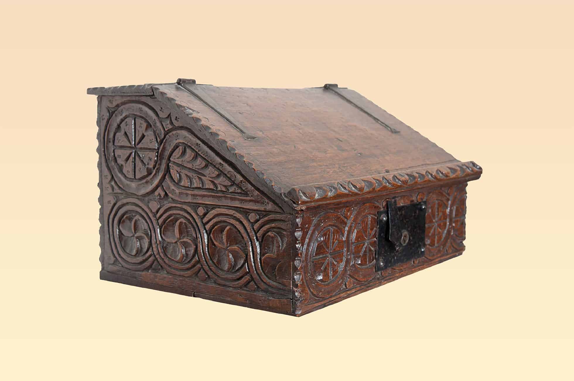 Elizabeth I oak carved writing slope