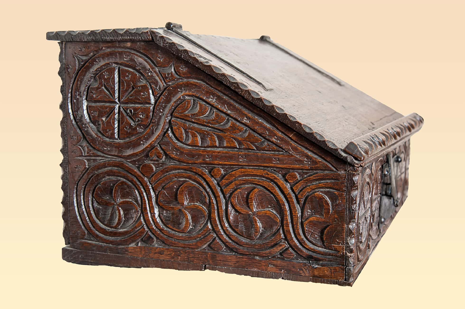 Elizabeth I oak carved writing slope