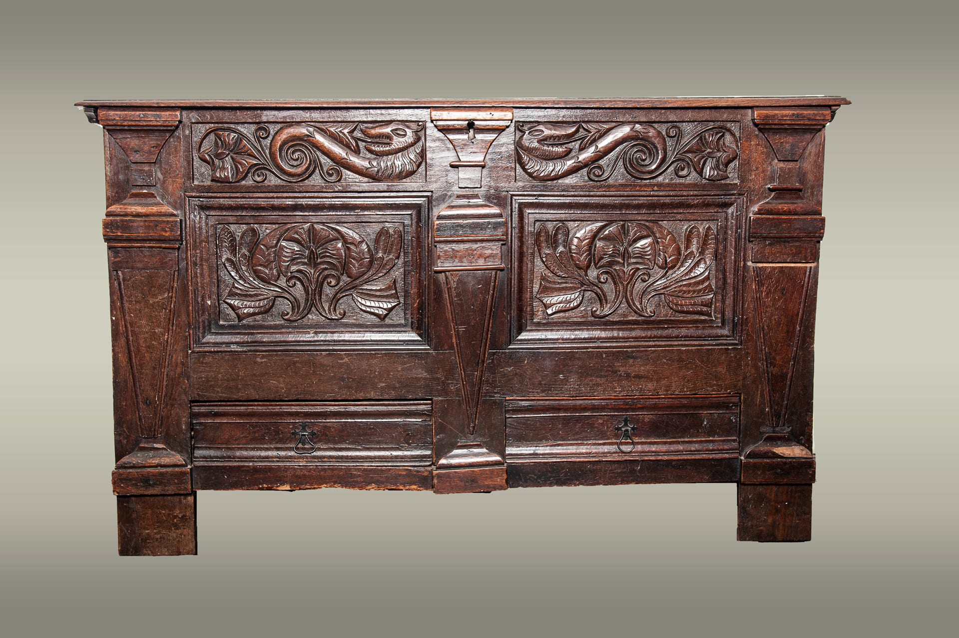 Charles II carved oak chest