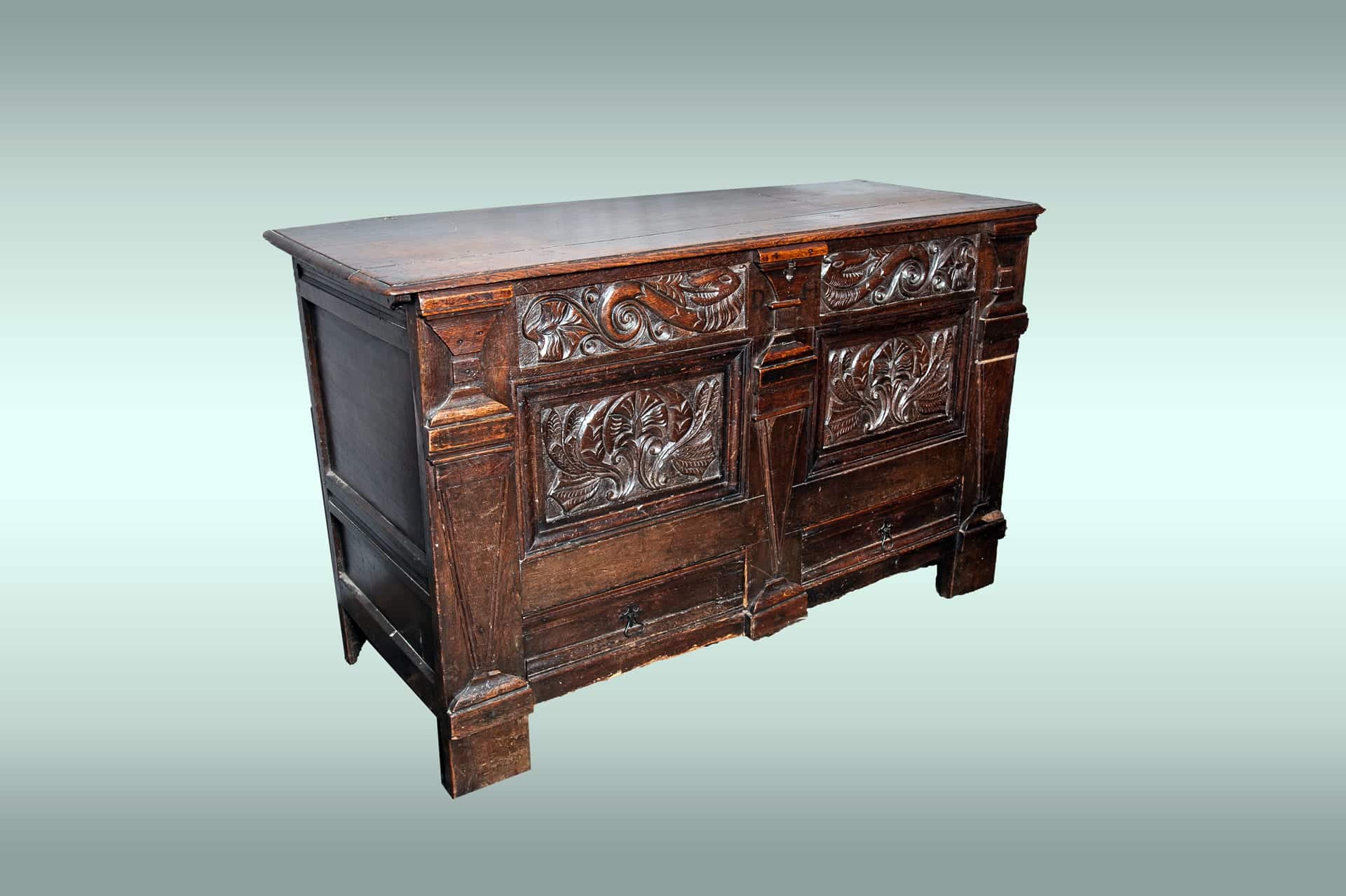 Charles II carved oak chest